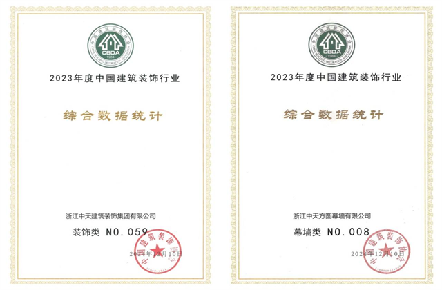 PG国际装饰集团位列2023年度中国建筑装饰企业百强59位、幕墙百强第8位